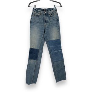BDG Slim Straight Women's 24 Patchwork Blue Raw Hem Jeans